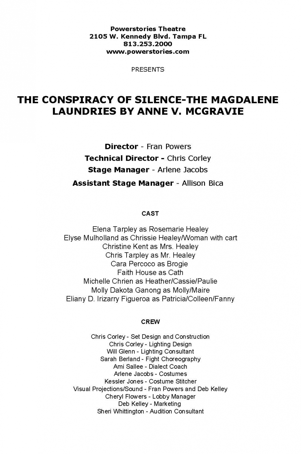 CONSPIRACY OF SILENCE THE MAGDALENE LAUNDRIES Powerstories Theatre